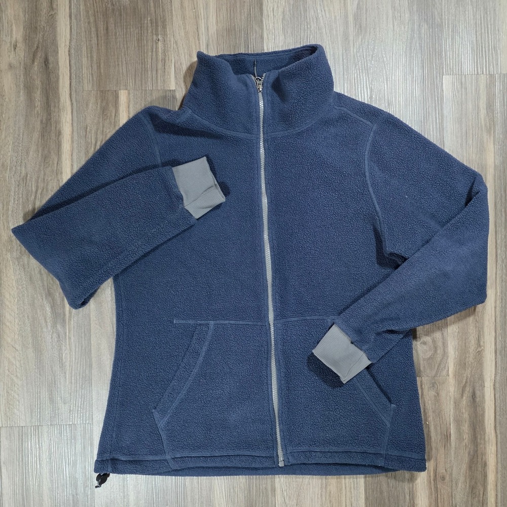 REI Co-op Womens Full Zip Fleece Jacket Navy Blue Funnel Neck Size L 0783